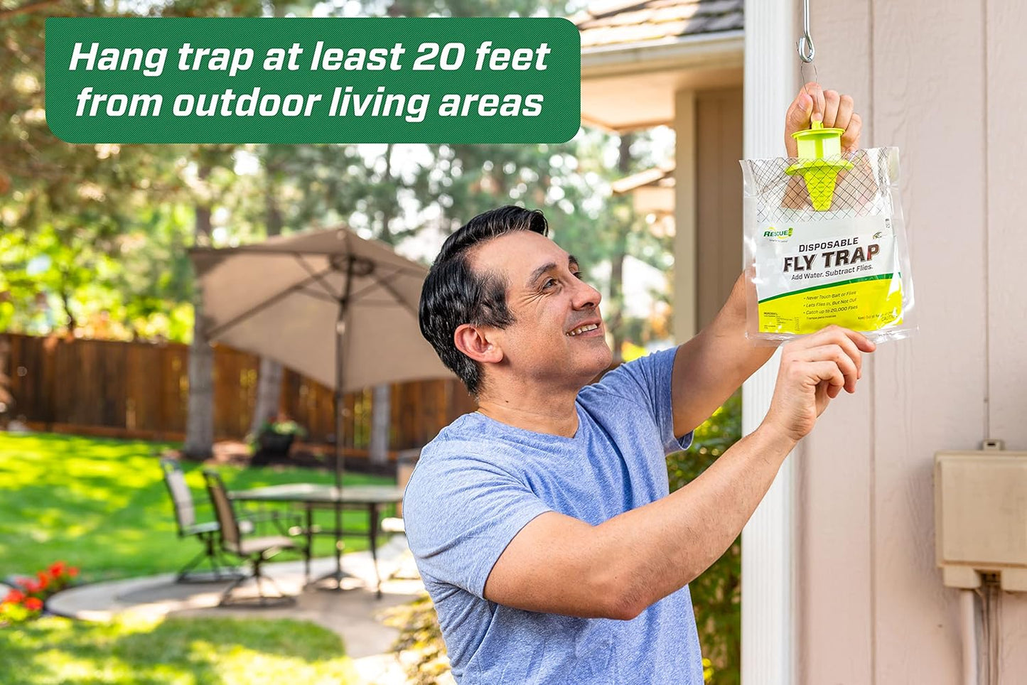 RESCUE! Outdoor Disposable Fly Trap – Hanging Fly Catcher with Attractant Bait, Fly Bag for Patio, Yard, Trash & Farm Areas – Easy-to-Use Outdoor Fly Control - 18 Traps