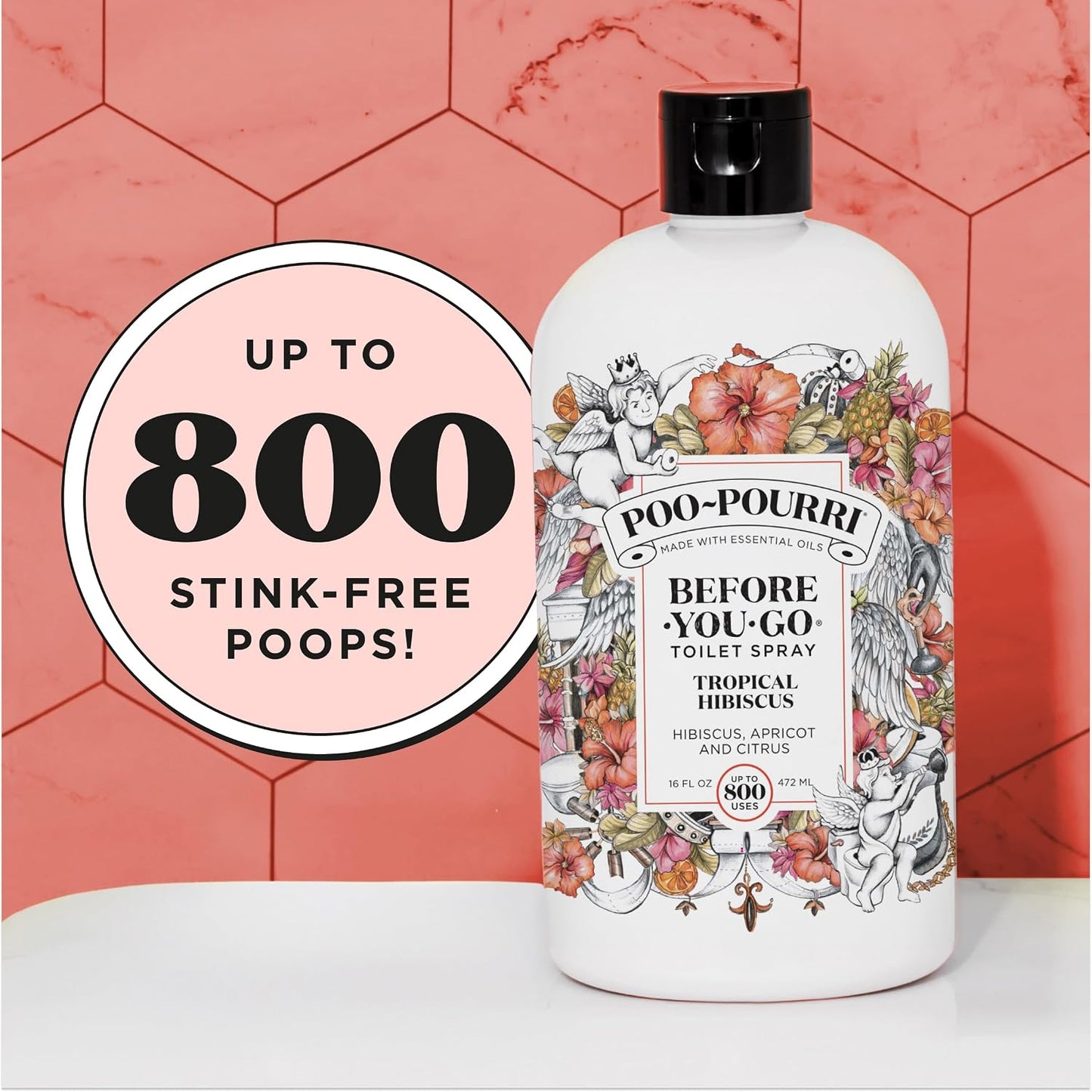 Poo-Pourri Before-You-Go Toilet Spray, Tropical Hibiscus, 2 Fl Oz - Hibiscus, Apricot and Citrus