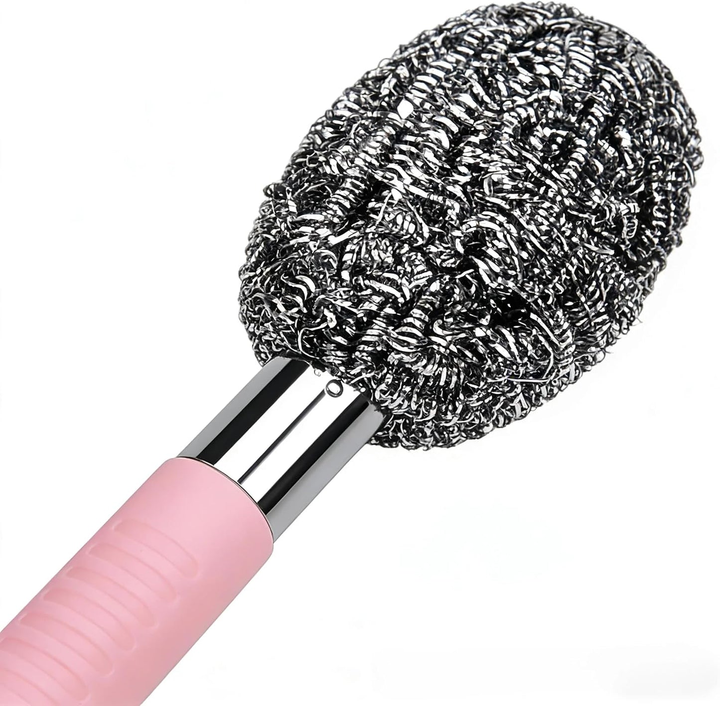 2PCS Steel Wool Scrubber with Handle Rustproof, Cast Iron Scrubber, Stubborn Messes Pot Brush, Remove Dirt for Cleaning Stoves,Sinks Dishes Grills Bowls & Metal Wire Sponge for Kitchens