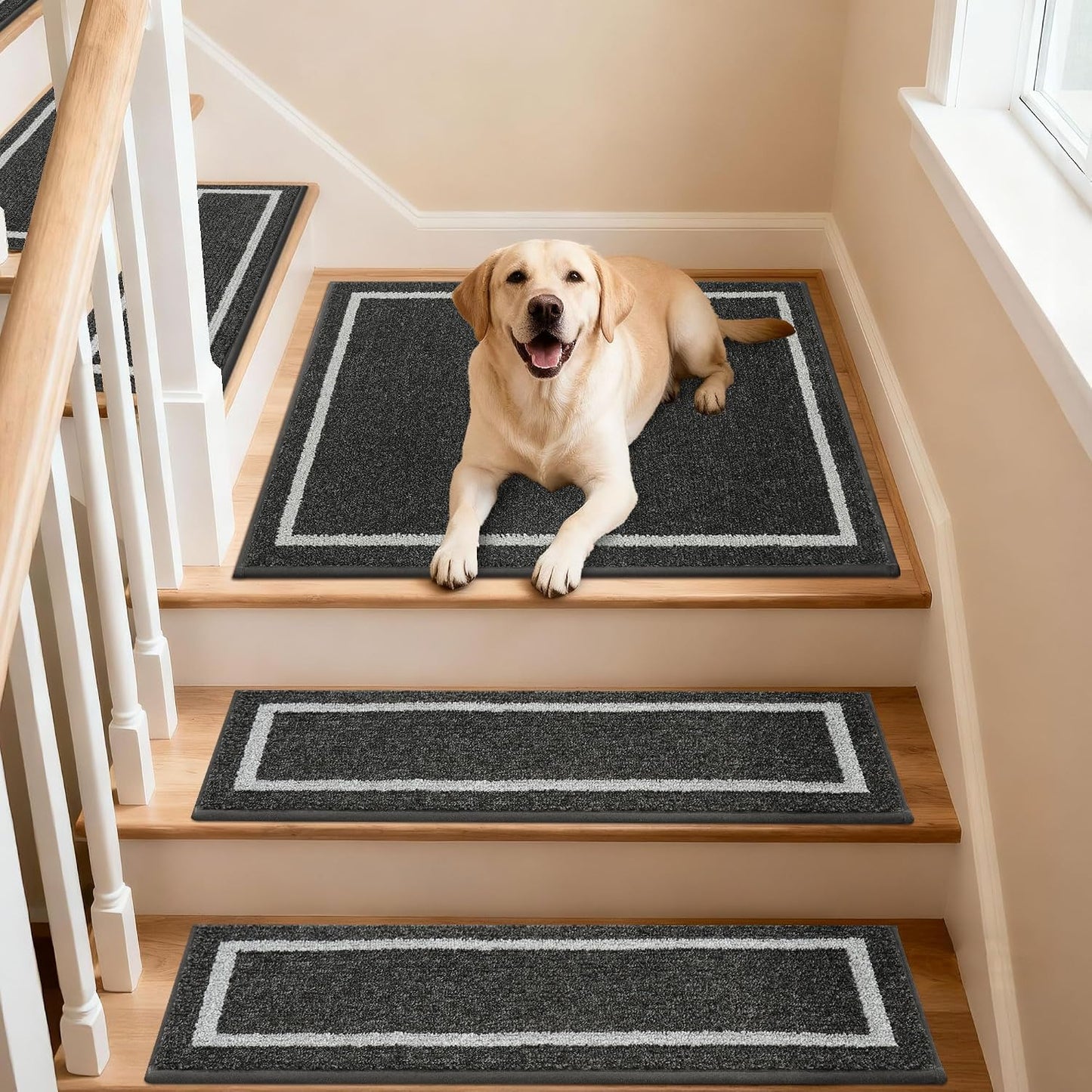 COSY HOMEER Soft Stair Treads Non-Slip Carpet Mat 28inX9in Indoor Stair Runners for Wooden Steps, Stair Rugs for Kids and Dogs, 100% Polyester TPE Backing 4pcs, Grey