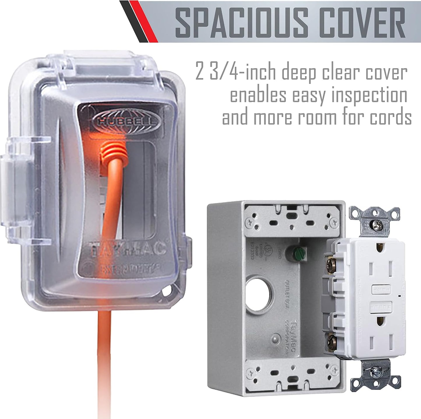 TAYMAC MKG420CS Nonmetallic Extra Duty Complete in-Use Cover 15 Amp WRTR Self Test GFCI Kit, 1-Gang, Clear/Gray