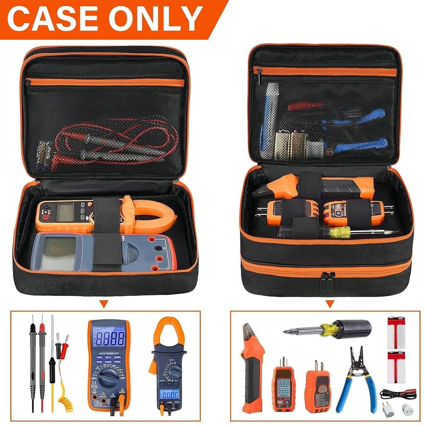 Electrical Test Kit Case – AC Circuit Breaker Travel, Bag Waterproof Double Layer, Electrician Maintenance Tool Holder Organizer | Batteries Digital Multimeter Wires Outlet compact