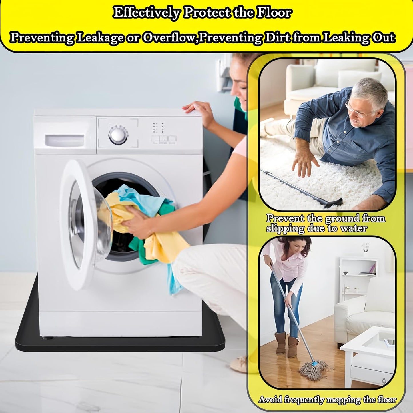 27×27inch Washer Drain Pan Silicone Mat, With Raised Edge Washing Machine Silicone Mat, Multi-function Non Slip, Soft Foldable Portable Waterproof Pad（grey）
