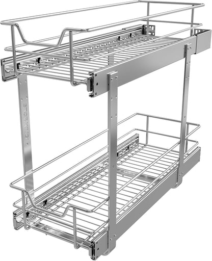 2 Tier Pull Out Cabinet Organizer 11" W X 22" D, Slide Out Drawers For Kitchen Cabinets, Pull Out Drawers For Cabinets Capacity Heavy Duty Caddy, Cabinet Pullout Shelves Chrome-Plated, Bathroom Pantry