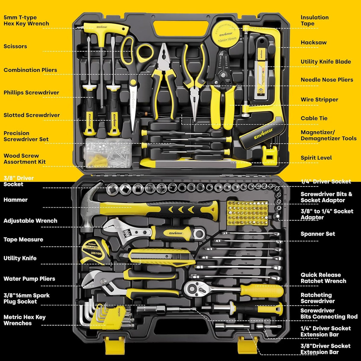 ENVENTOR Home Tool Kit, Basic Household Auto Repair Tool Set with Toolbox Storage Case, General Household Tool Kit for Men Women Home Maintenance, DIY Projects, 90 PCS General Hand Tools Kit