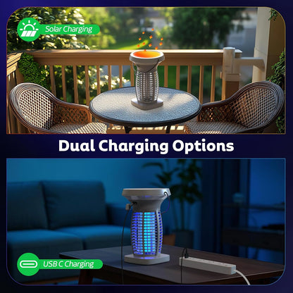 OnBeam Solar Bug Zapper Outdoor, 4200V Electric Mosquito Killer for Patio | Solar & USB-C Charging, IPX5 Waterproof, Auto Mode, SOS Light, Indoor Fly Trap for Home, Backyard, Garden, Camping