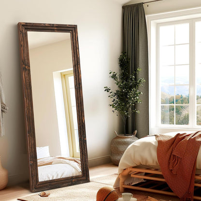 Full Length Mirror 65"x22" with Stand Solid Wood Frame Floor Large Mirror for Living Room, Bedroom Hanging Standing or Leaning Wall-Mounted, New Black