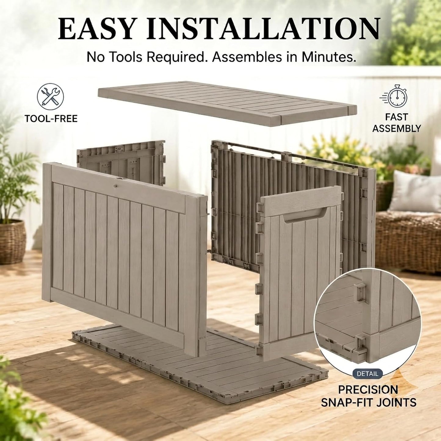 270 Gallon Lockable Resin Outdoor Storage Box, Waterproof & Weather Resistant Deck Box for Patio Cushion, Garden Tools & Pool Accessories, Black