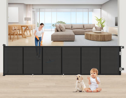 71 inch Retractable Baby Gates, EZIGO Extra Wide Baby Gate for Large Opening Extra Long Mesh Gate for Kids or Pet Dog Gate Child Safety Gate for Stairs Hallways Doorway Indoor Outdoor, Gray