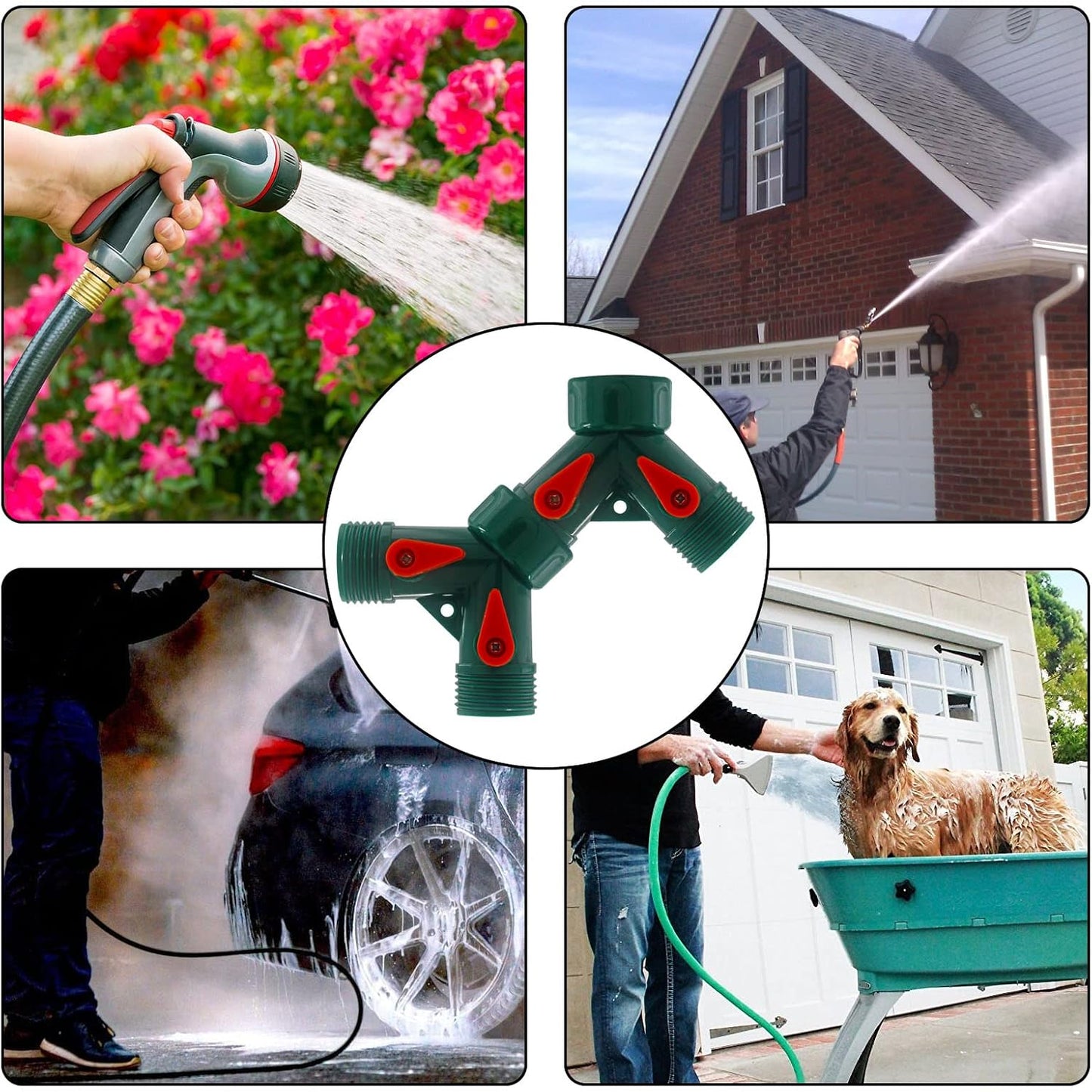 6 Pcs 2 Way Hose Adapter Y Valve Garden Hose Connector, Green | Non Rust Spigot Faucet Adapter, 3/4 Garden Hose Y Connectors, Plastic Hose Splitter, Faucet Watering Shut Off Valves