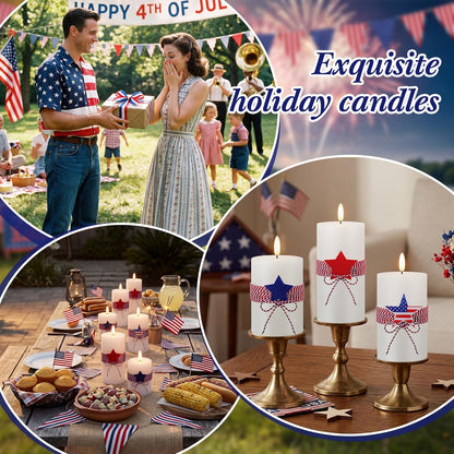 4th of July 4" 5" 6" Flameless Pillar Candles with Remote, Set of 3 Patriotic Red White Blue Battery Operated LED Candle with Star Felt, Independence Day Decorations for Home Party Table Fireplace