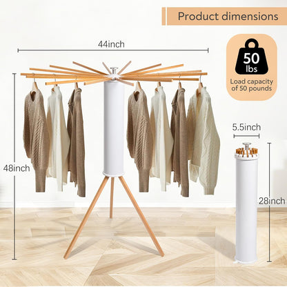 ZOFGENOW Clothes Drying Rack, Rotary Foldable Stand with 16 Arms, White | Stable Tripod Base, 50 lbs Heavy Duty, Collapsible Space Saving, indoor Laundry Room, Apartments, Balcony