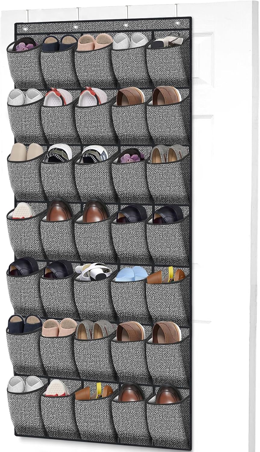 homyfort Over the Door Shoe Organizer, Hanging Shoe Rack Storage Holder with 24 Large Pockets for Closet Door, Men Women Kids Shoes, Cruise (Black)
