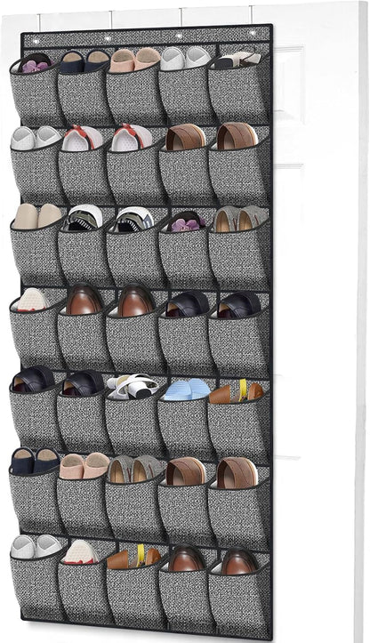 homyfort Over the Door Shoe Organizer, Hanging Shoe Rack Storage Holder with 24 Large Pockets for Closet Door, Men Women Kids Shoes, Cruise (Black)
