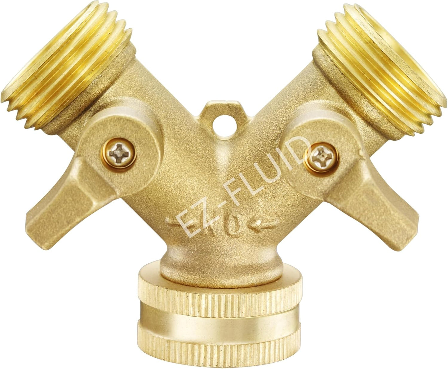 (1) EZ-FLuid 3/4" FHT Female Garden Hose Wye Two way Splitter, Heavy Duty Brass Hose Y Splitter with 1/4Turn Shutoff Ball Valve,2-way 3/4"GHT Threads Connector For outside faucet and hose bibb spigot