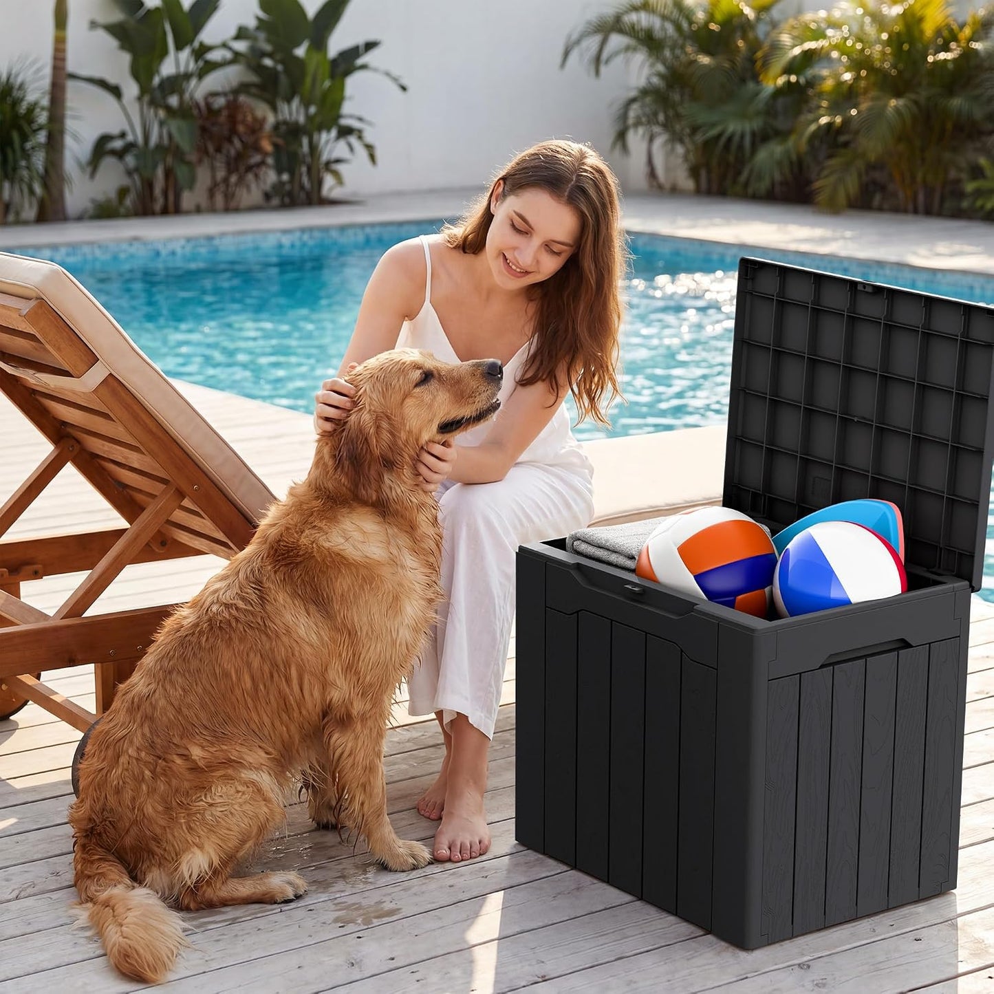 Devoko 100 Gallon Waterproof Large Resin Deck Box Indoor Outdoor Lockable Storage Container for Patio Furniture Cushions Garden Tools (100 Gallon, Black)