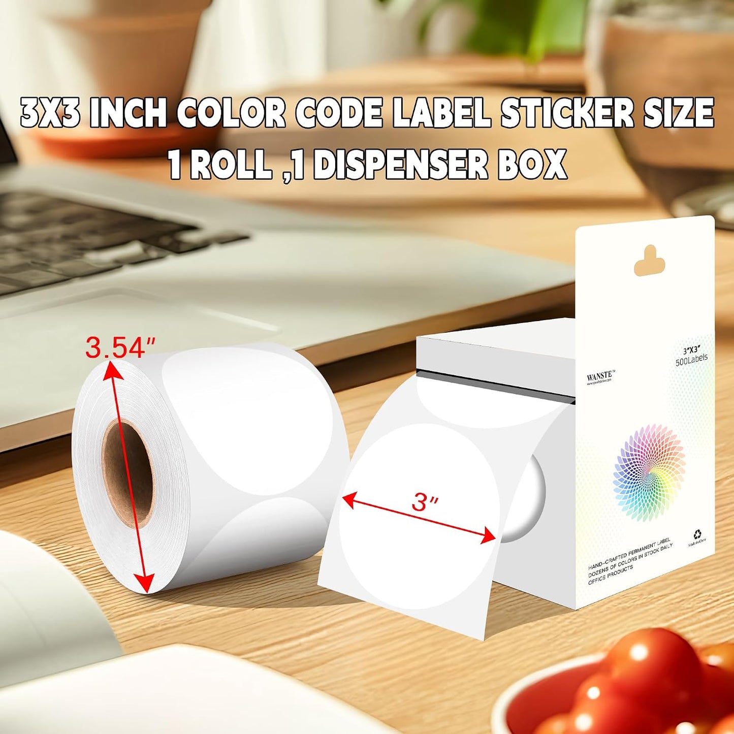 3 Inch White Color Code Dot Stickers,500 PCS Round Labels Stickers in Dispenser Box for Organization, Inventory,Classroom