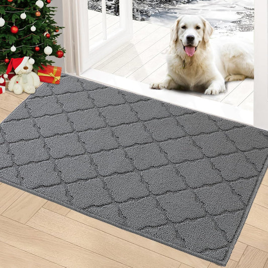 Timo Indoor Doormat, Front Door Mat 20"x32" Absorbent Rubber Backing Non Slip Door Mats, Machine Washable Resist Dirt Low Profile Rugs for Entryway, Front Door Rugs Indoor for Muddy Wet Shoes, Grey