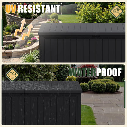 JUMMICO 31 Gallon Resin Deck Box Waterproof Indoor Outdoor Storage Boxes for Patio Furniture Cushions and Garden Tools (Brown)