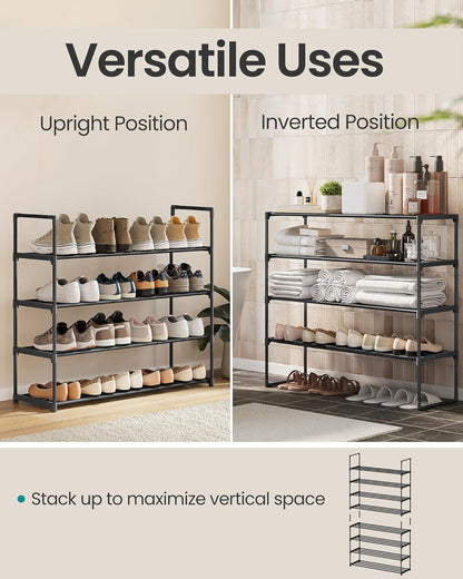 SONGMICS Shoe Rack, 6-Tier Shoe Organizer, Metal Storage Shelf, Upright or Upside Down, for 24-30 Pairs, Stackable, for Entryway, 11.8 x 36.2 x 42.7 Inches, Black ULSA306BH01