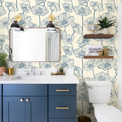 Orainege Modern Peel and Stick Wallpaper 17.3inx118.1in Beige and White Floral Wallpaper Boho Contact Paper Removable Decorative Wall Paper for Bedroom Bathroom Cabinets Decor Vinyl