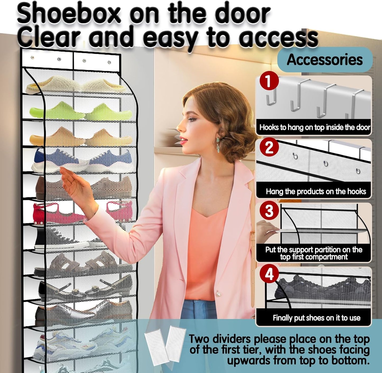 Kotkn Over The Door Shoe Organizer with 12 Large Breathable Pockets - Durable Hanging Storage for the Entire Family's Shoes (White)