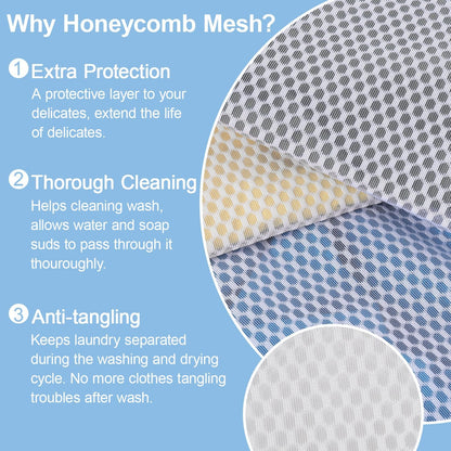 Honeycomb Mesh Laundry Bags 3 Pack (2XL+1L), Durable Washing Bags with Auto-Lock Zippers, Heavy Duty Mesh Wash Bags for Delicates, Lingerie, Bra, Sock, Travel Storage Organizer