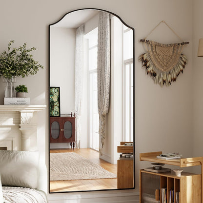 VooBang Triple-Arched Mirror Full Length, 65" x 24" Floor Mirror with Stand, Matte Aluminum Alloy Frame Full Body Mirror, Standing Hanging or Leaning for Bedroom and Living Room, Black