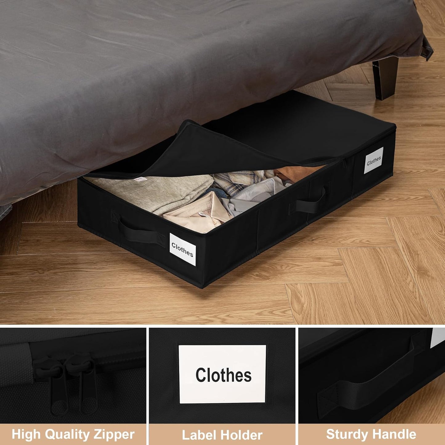 Vincona Under Bed Storage with Wheels, 2 Pack Under Bed Storage Containers with Label Holders for Clothes, Shoes and Blankets, Rolling Underbed Shoe Organizer with Cover, Beige (30.71x15.7x7.28 in)
