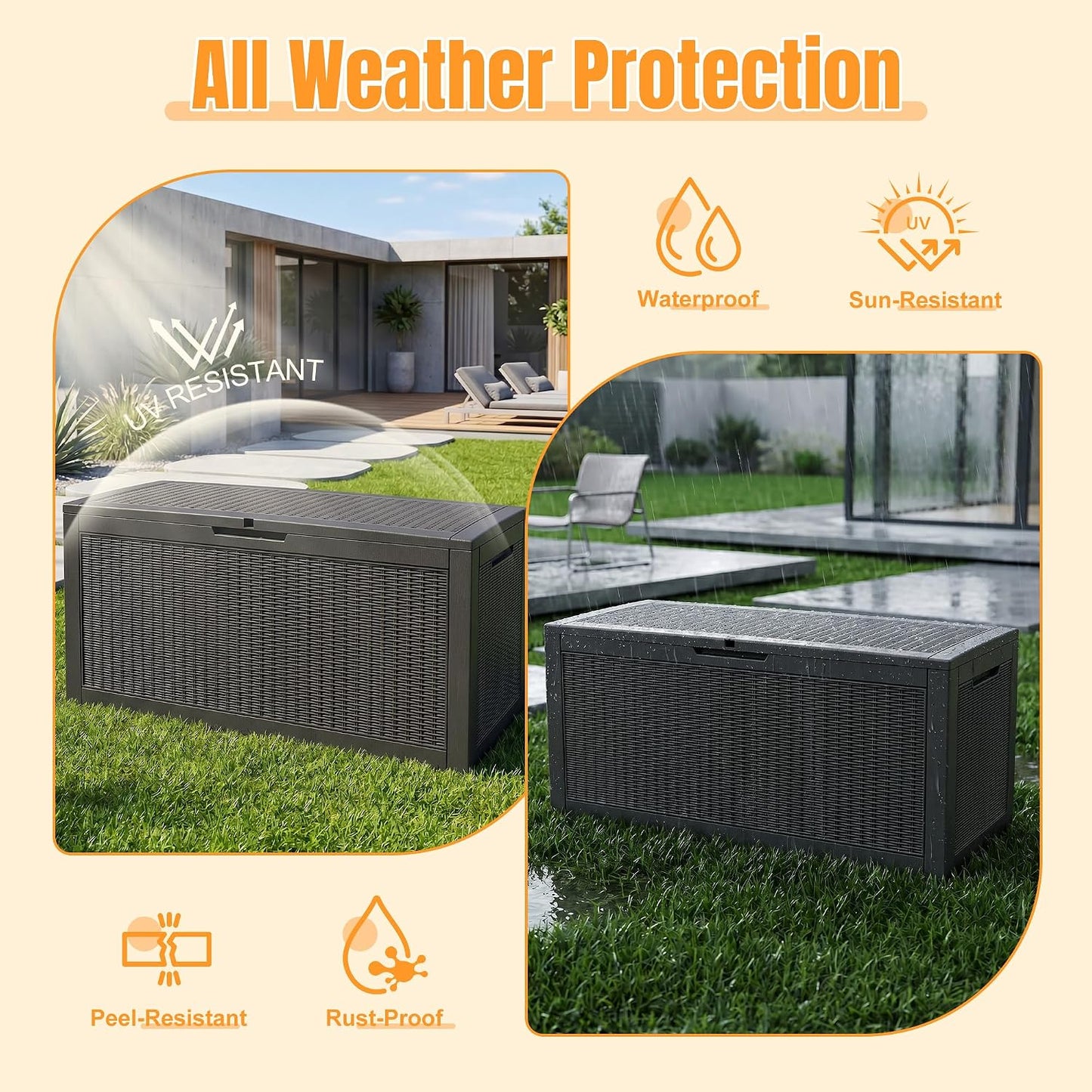 Outdoor Storage Box,38 Gallon Resin Deck Box,Waterproof & UV Resistant Lockable Package Delivery Bin,Toy Cabinet for Indoor & Outdoor