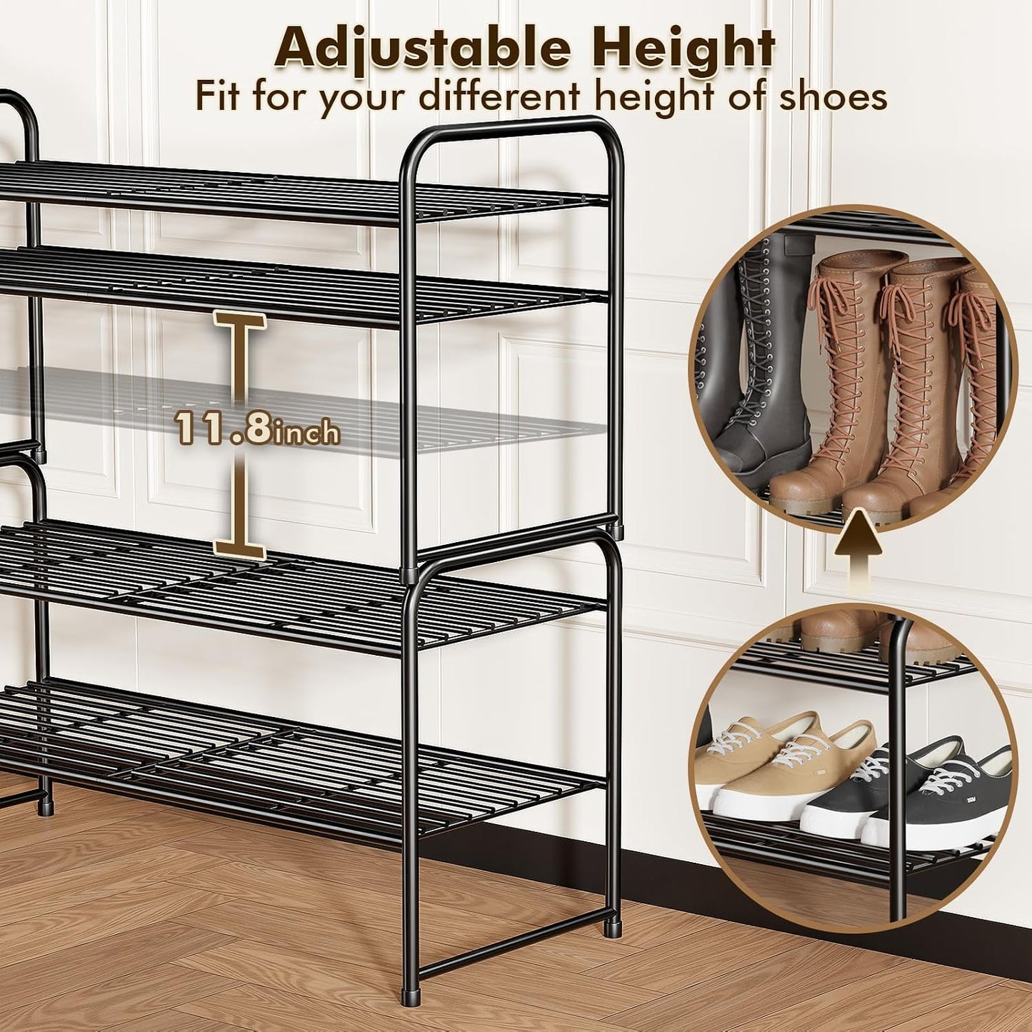 SUFAUY 2 Tier 33" Wide Shoe Rack, Closet Metal Wire, Stackable, Pink
