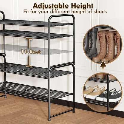 SUFAUY 2 Tier 33" Wide Shoe Rack, Closet Metal Wire, Stackable, Pink