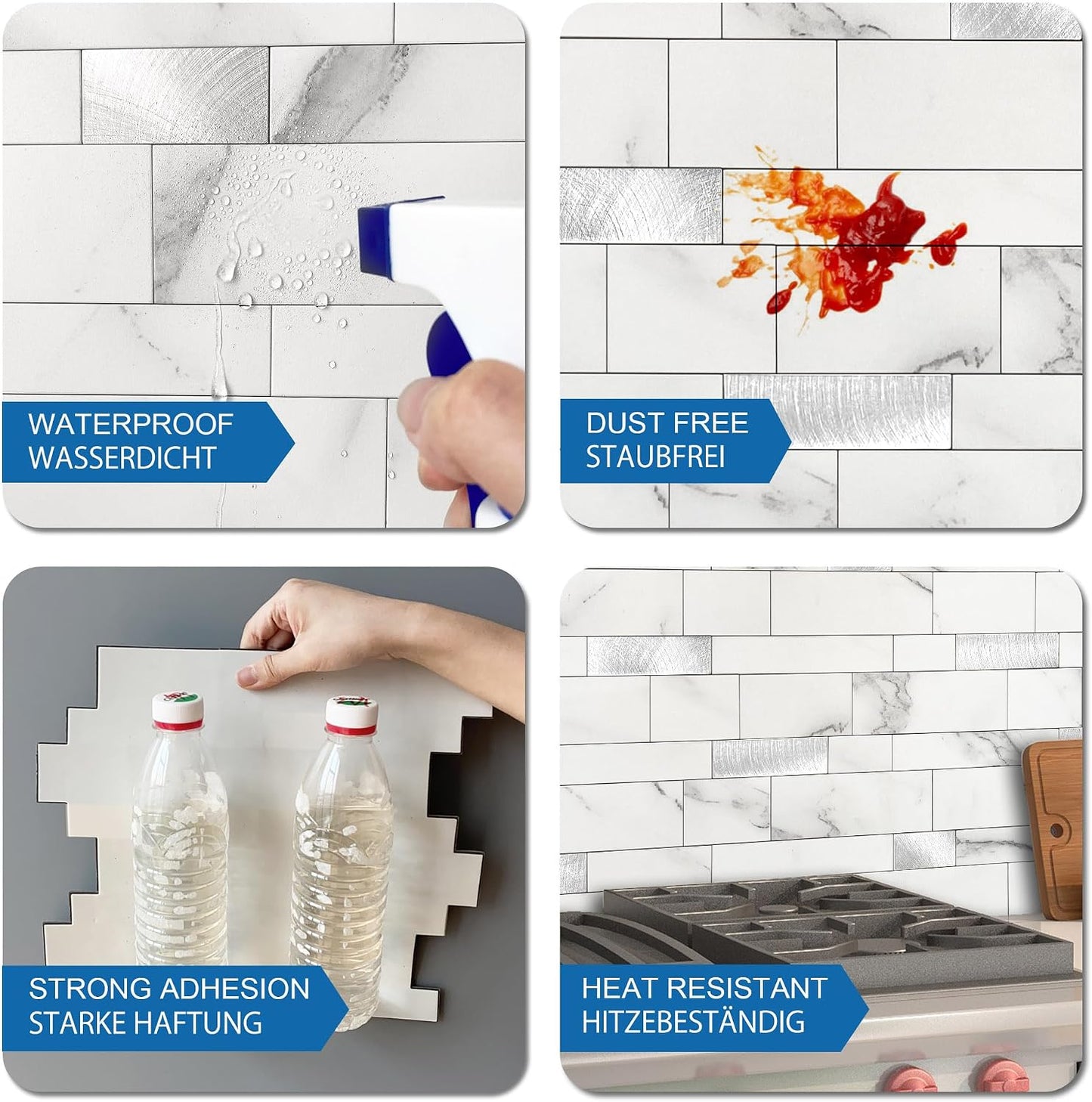 MOFIT Backsplash Tile for Kitchen Peel and Stick Stone Matte Finish,Bathroom Tiles Stickers 3D Wall Panel Linear Mosaic Marble Backsplash Waterproof(10sheets,Blue Green Gray)