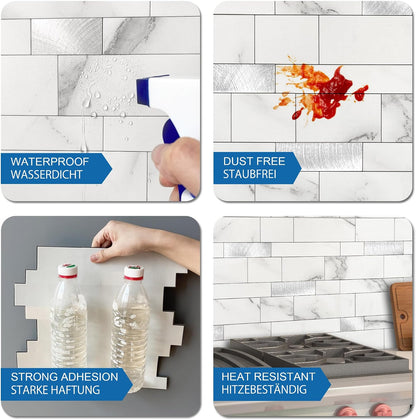 MOFIT Backsplash Tile for Kitchen Peel and Stick Stone Matte Finish,Bathroom Tiles Stickers 3D Wall Panel Linear Mosaic Marble Backsplash Waterproof(10sheets,Blue Green Gray)