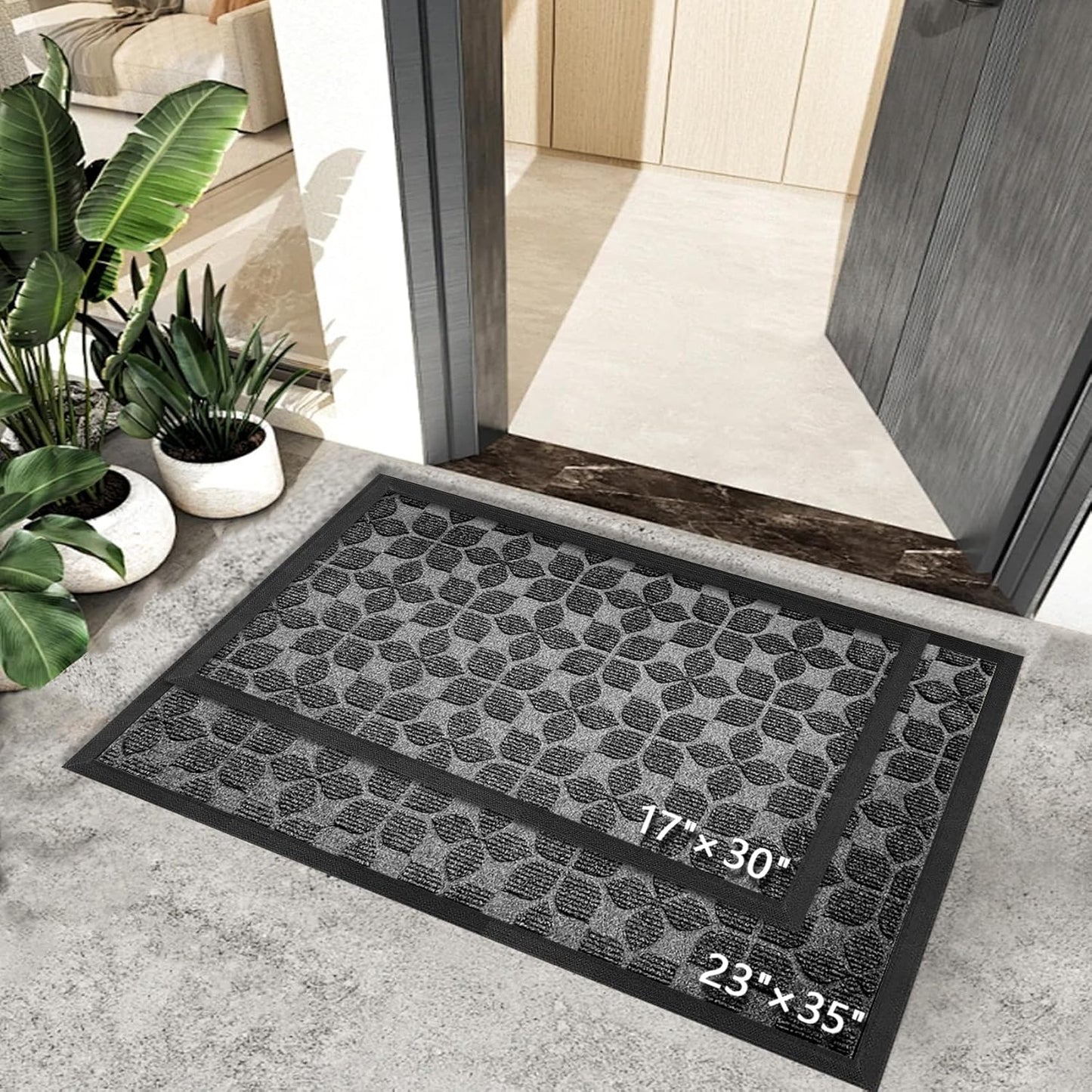 Bulijojo Sturdy Front Entrance Doormats,Durable Heavy Duty Welcome Mat,Thick Absorbent Natural Rubber Non Slip Mat,Easy Clean Entryway Mat 17x30 Inch Leaves Green