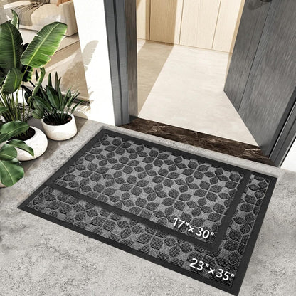 Bulijojo Sturdy Front Entrance Doormats,Durable Heavy Duty Welcome Mat,Thick Absorbent Natural Rubber Non Slip Mat,Easy Clean Entryway Mat 17x30 Inch Leaves Green