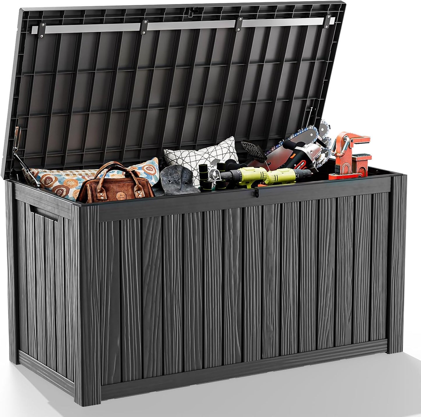 DRATO 35 Gallon Outdoor Storage Box Waterproof, Resin Small Deck Box for Patio Furniture Bench, Pool Garden Tools, Weatherproof Outside Storage Bin for Backyard Porch (Black, 35 Gallon)