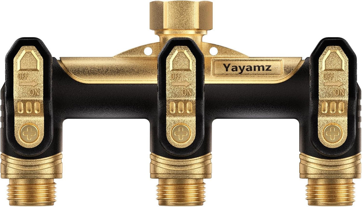 Garden Hose Splitter 2 Way,Heavy Duty All Metal Water Hose Y Splitter | Shut Off Valves,3.6" Easy-Turn Handles,Full Flow Leak-Resistant 3/4" GHT Outdoor Faucet Splitter for Lawn,Garden & Irrigation