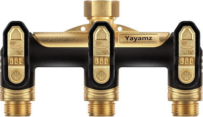Garden Hose Splitter 2 Way,Heavy Duty All Metal Water Hose Y Splitter | Shut Off Valves,3.6" Easy-Turn Handles,Full Flow Leak-Resistant 3/4" GHT Outdoor Faucet Splitter for Lawn,Garden & Irrigation