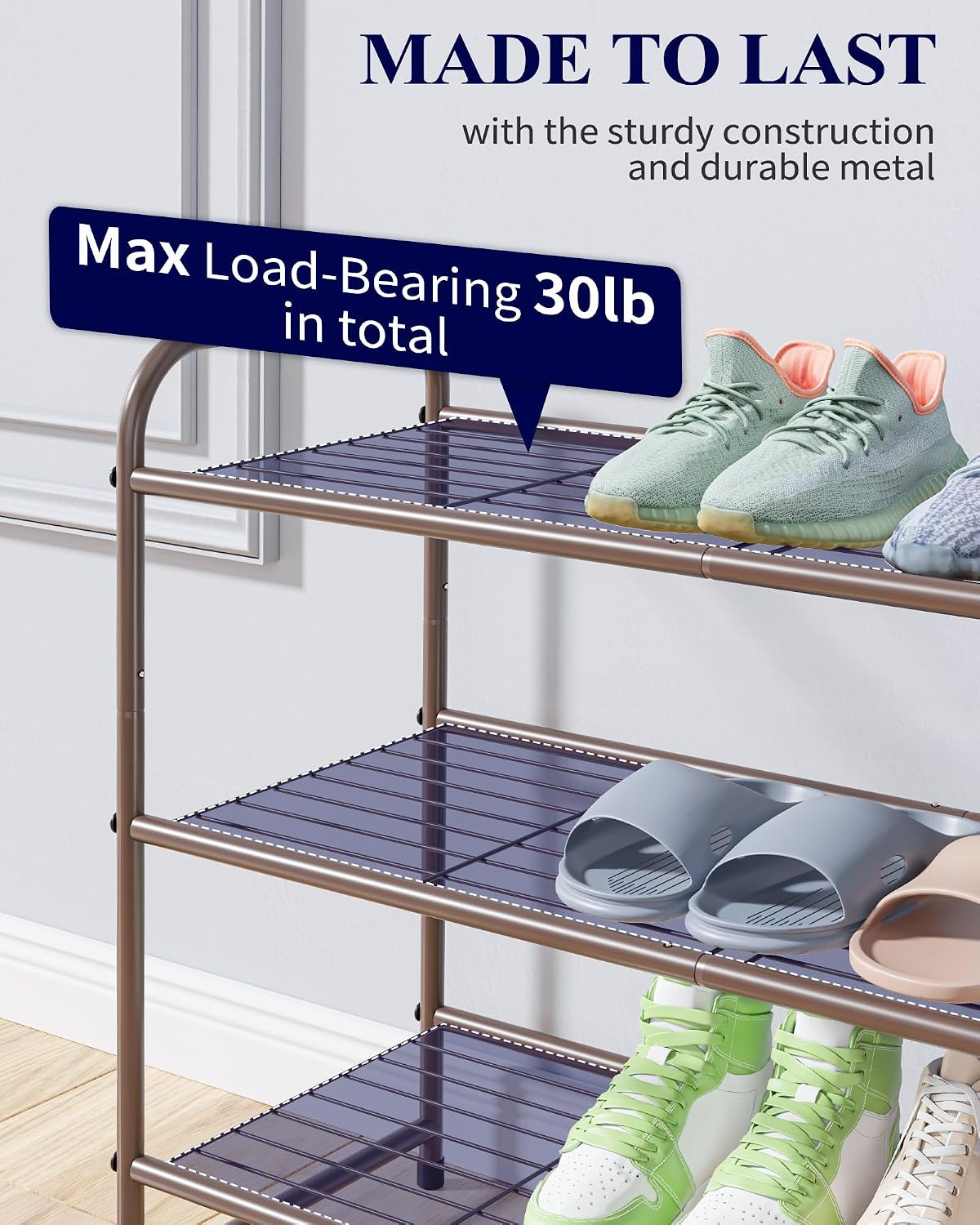 Kitsure Shoe Rack - Stainless Steel Shoe Organizer, Sturdy Shoe Rack for Closet and Front Door Entrance, Free Standing Shoe Shelf, Closet Organizers and Storage, 25.6" Wide - 3 Tier, Black
