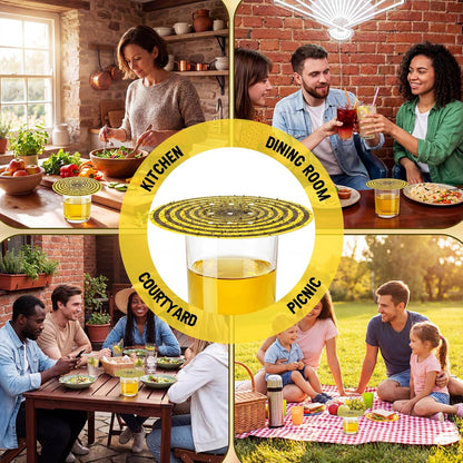 100 Pack Fruit Fly Trap Covers, Single-Sided Sticky Paper Lids, 8 Vent Holes for Vinegar/Wine Bait, Fits Cups & Jars for Indoor Kitchen & Pantry Gnat Control (Round,Yellow)