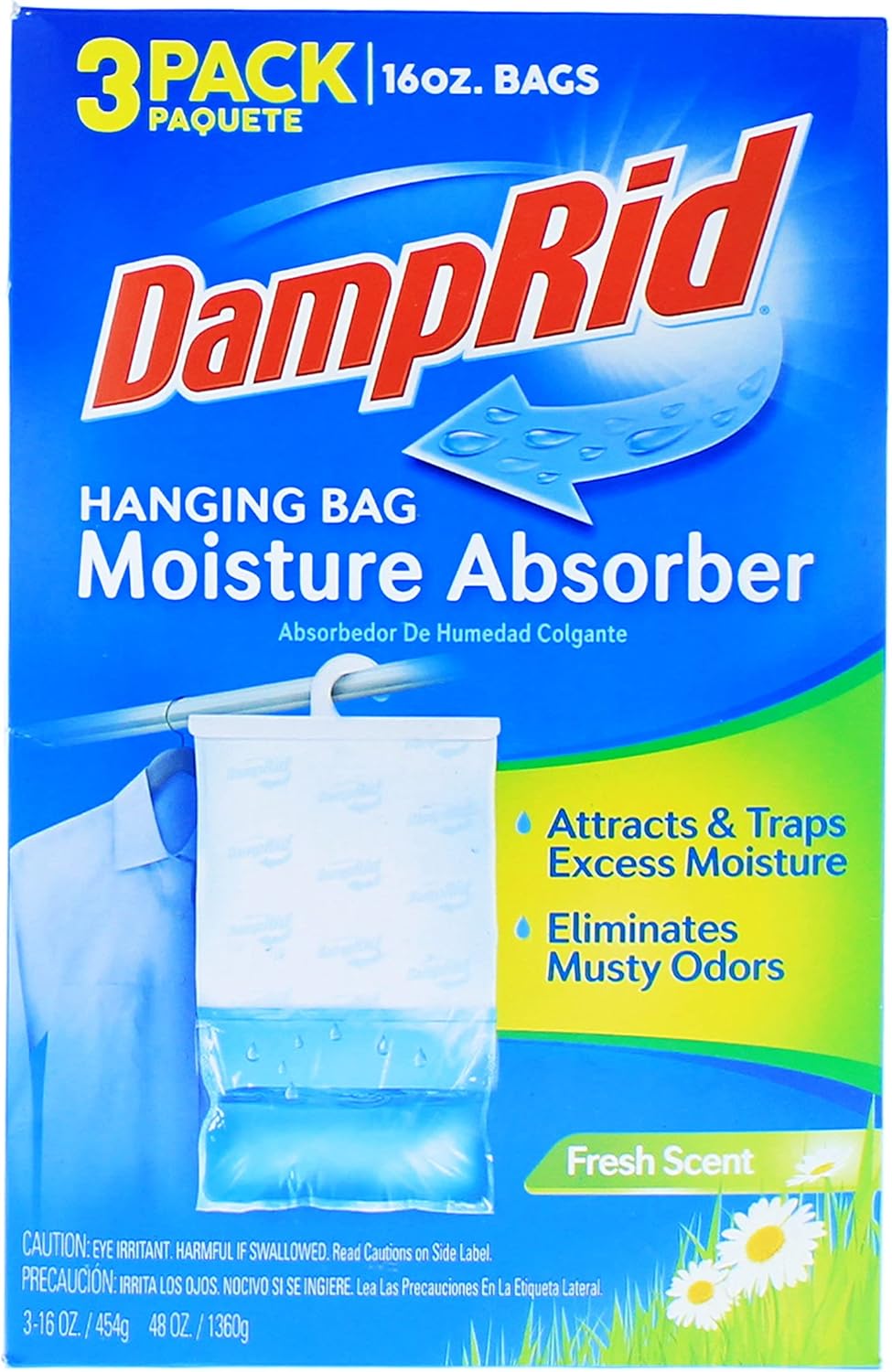 DampRid Hanging Bag, Moisture Absorber, Pack of 3 (16 oz. ea.), 3 Pack, Blue