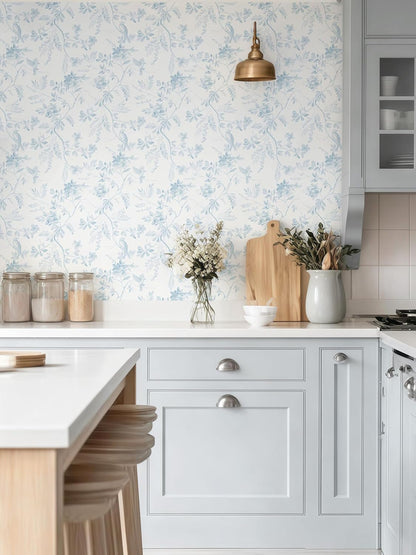 Dimoon 17.3''x78.7'' Vintage Peel and Stick Wallpaper Boho Beige Neutral Contact Paper White Floral Bird Wallpaper Removable Botanical Renter Friendly Modern Wall Paper Bedroom Bathroom Vinyl Roll
