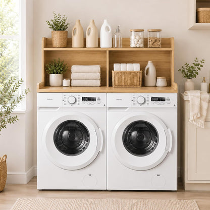 Royxen Laundry Countertop with 20" Shelf Universal Fit, Washer and Dryer Countertop with Storage Space, Laundry Room Storage (Walnut)