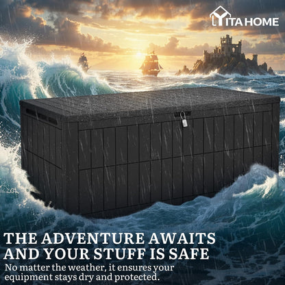 YITAHOME 134 Gallon Large Deck Box | Waterproof Resin Outdoor Storage Box with Lock, Doubles as 2-Person Bench Seating for Patio Furniture Cushions,Garden Tools &