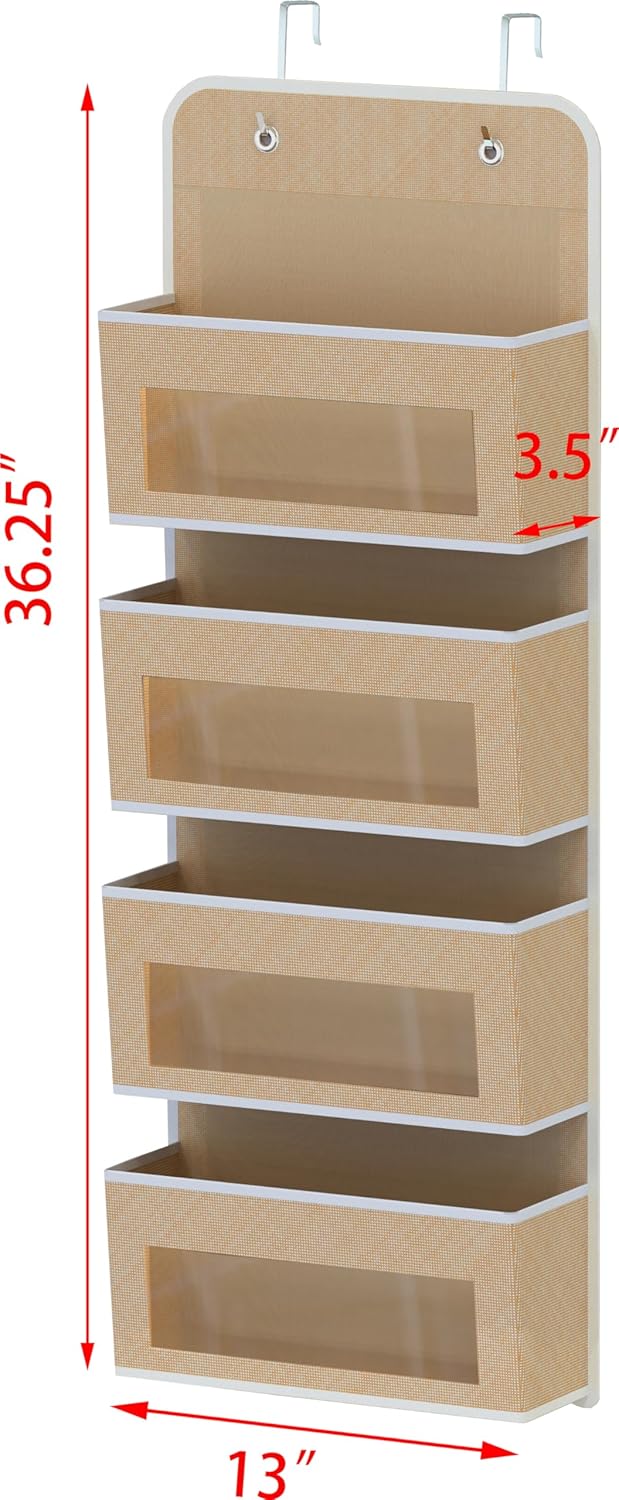 Simple Houseware 6 Clear Window Pocket Over Closet Door Storage Hanging Organizer for Bedroom, Bathroom, Pantry, Beige