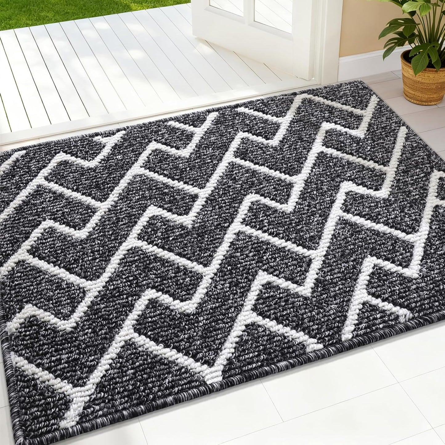 OLANLY Front Door Mat, Non-Slip Rubber Backing, Dirt Resistant and Absorbent, Washable, Easy to Clean Low-Profile Indoor Doormat for Back Door, Entryway, Inside Entrance, 32x20, Grey