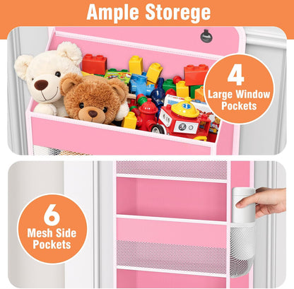 WISELIFE Over The Door Organizer Storage 4 Shelves Large Capacity Hanging Bedroom Storage Solution with 6 Side Pockets for Dorm Bathroom Pantry Nursery and Baby Essentials Holds up to 40 Lbs (Black)