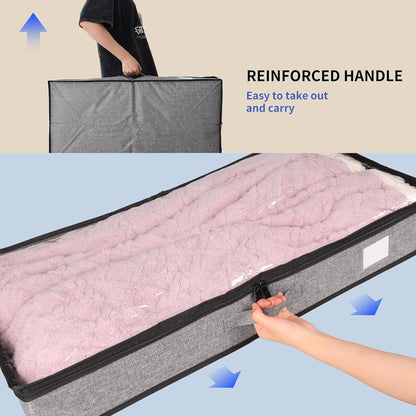Fixwal Under Bed Storage Containers 4 Pack, Reinforced Underbed Organizer Below 4.5 Inches Low Profile Clothes Storage Bins with Sturdy Sidewalls and Bottom