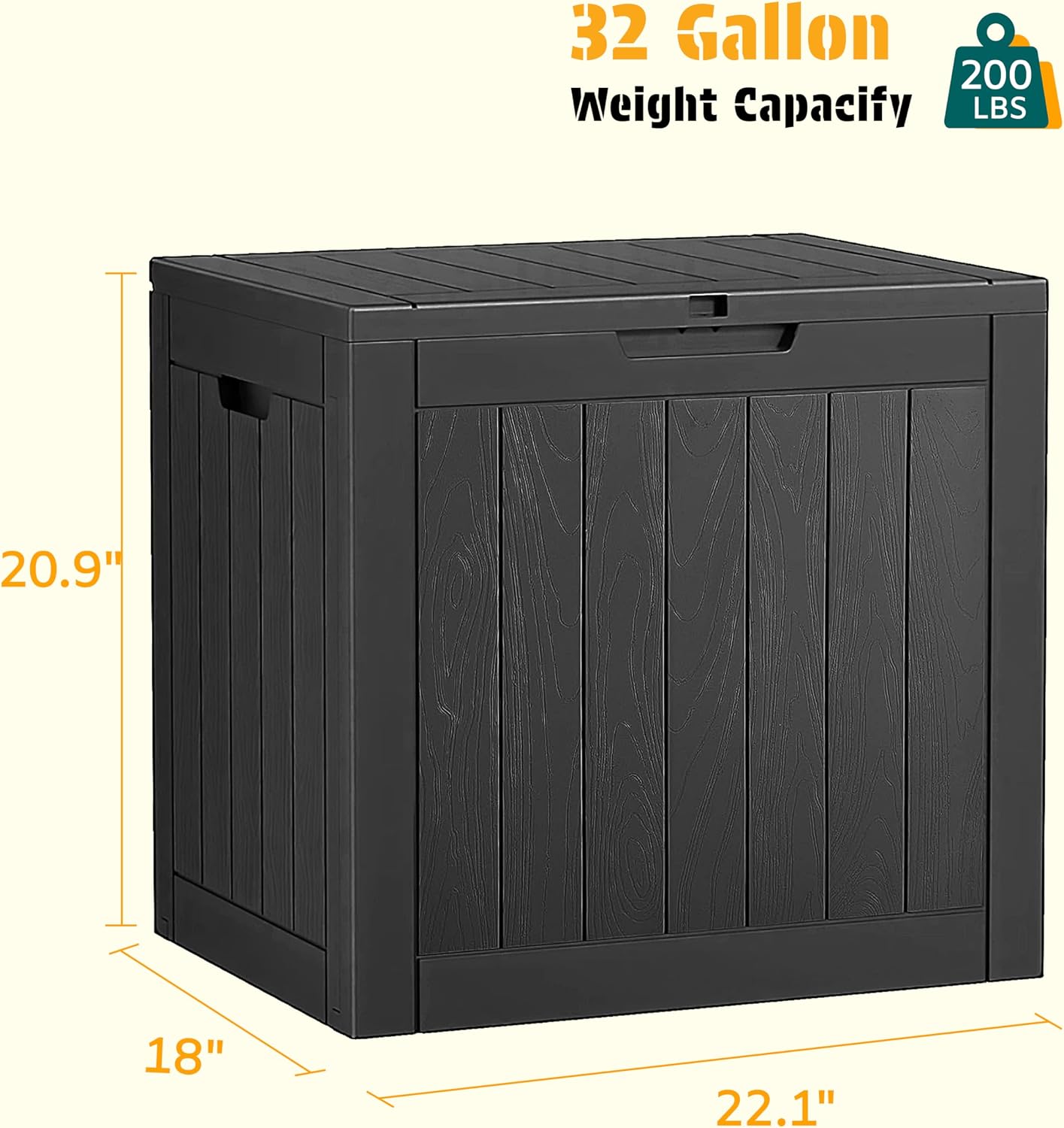 NUNU LAB Outdoor Storage Box, 45 Gallon Outside Deck Box Waterproof, Resin Outdoor Storage Cabinet With Lockable Lid, Backyard Storage Bench For Garden Tools, Patio Cushions, Pool Tools, Black